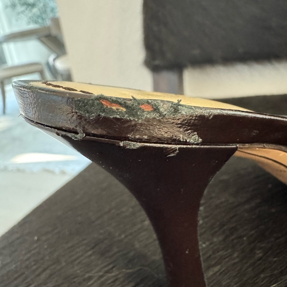 Louis Vuitton Vintage cream black mid heel mules sandals slides EU 38 - Picture 8 of 10